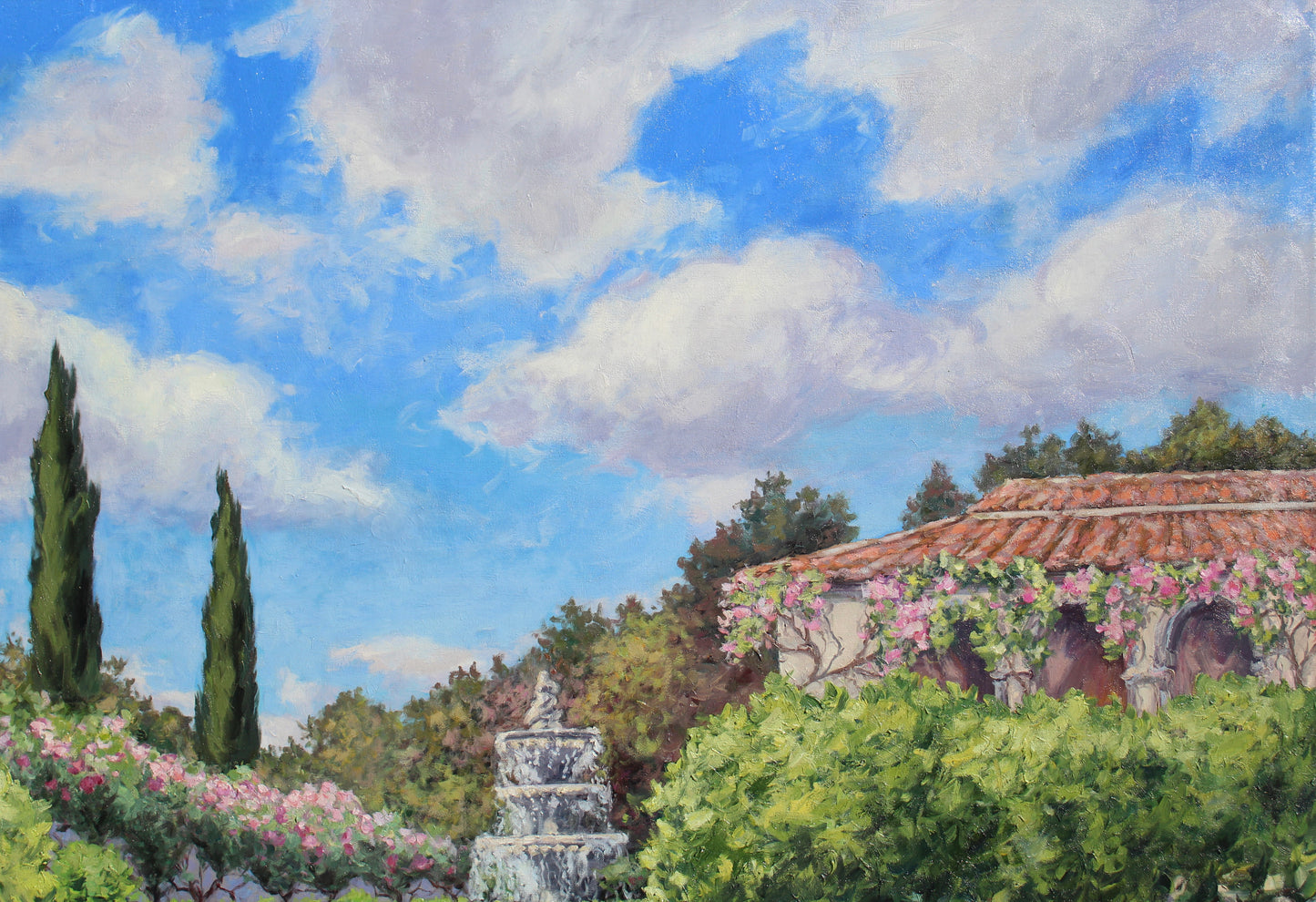 Italian Garden, Original Extra Large 60" x 50" Oil On Canvas