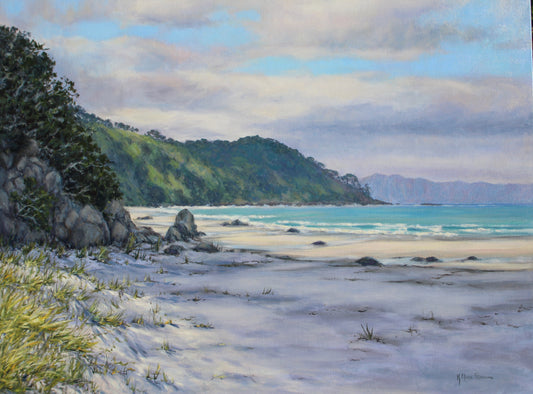 Last Light, Mangawhai, Original 30" x 40" New Zealand Seascape Oil Painting On Canvas