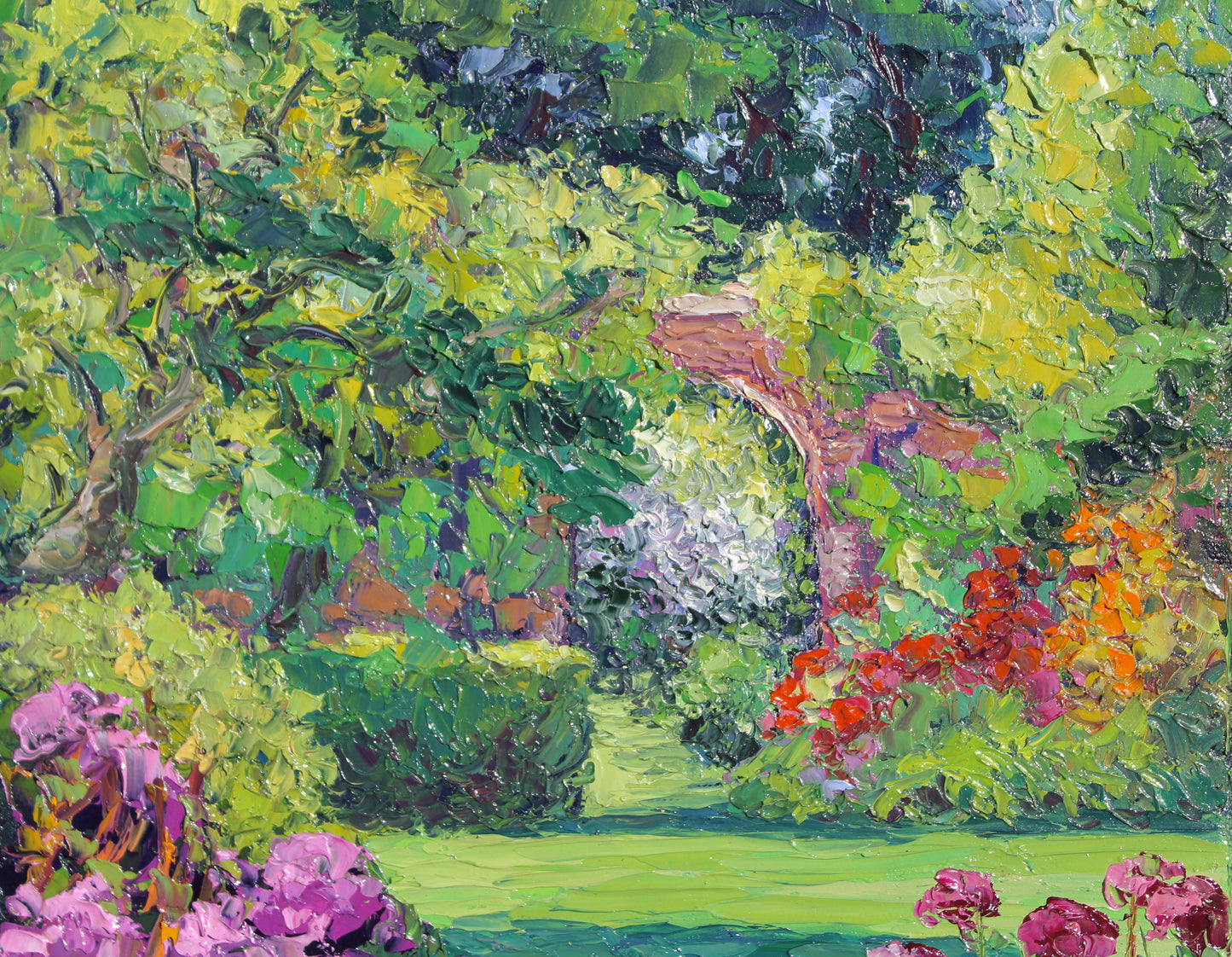 Walled Garden, Original 12" x 9" Garden Landscape Oil Painting On Canvas Panel