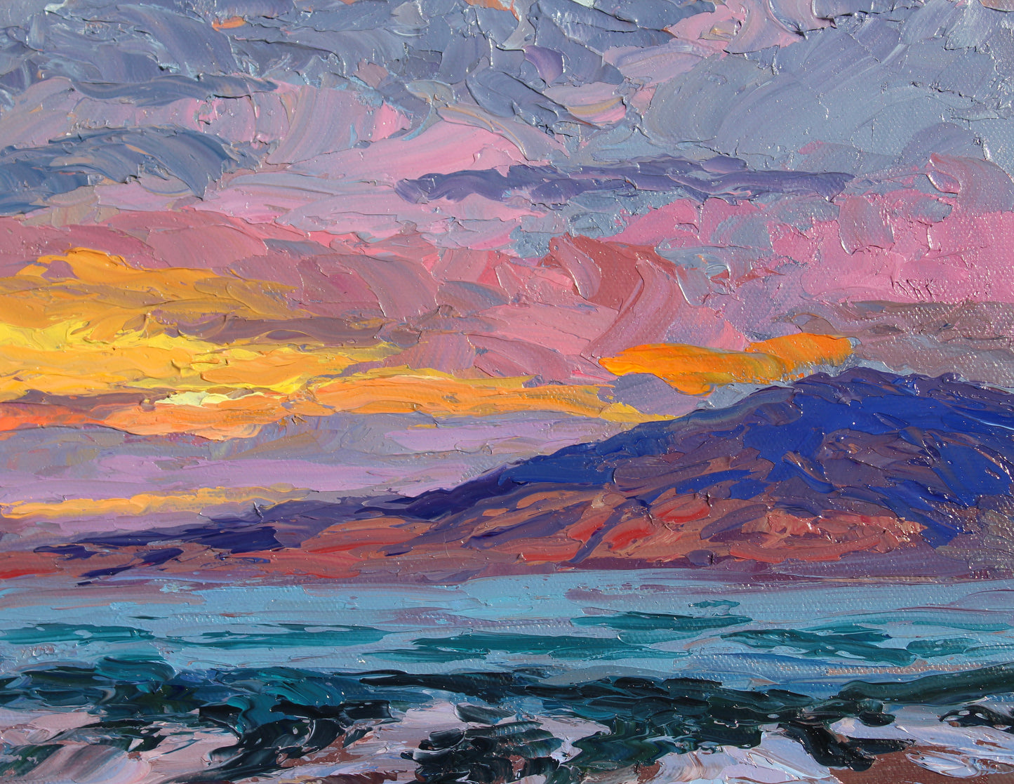 Lahaina Sunset, An original 12" x 10" Hawaiian Seascape Oil Painting On Canvas Panel