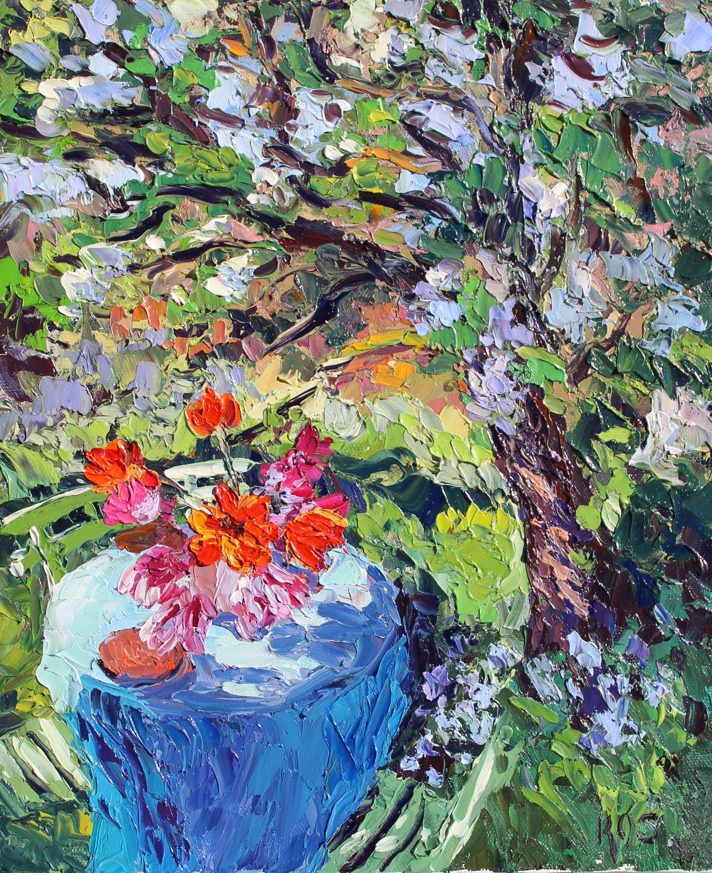 Tuscan Table, Original 12" x 10" Italian Garden Picnic Landscape Oil Painting On Canvas Panel