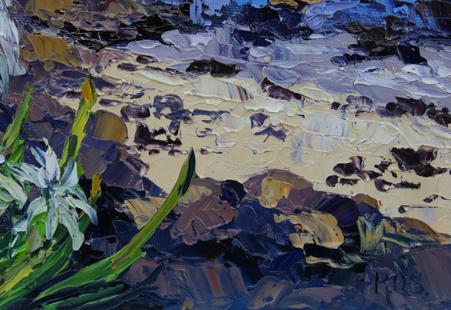 Lilies Along The Kohala Coast, An Original 14" x 11" Hawaiian Seascape Oil Painting On Canvas Panel