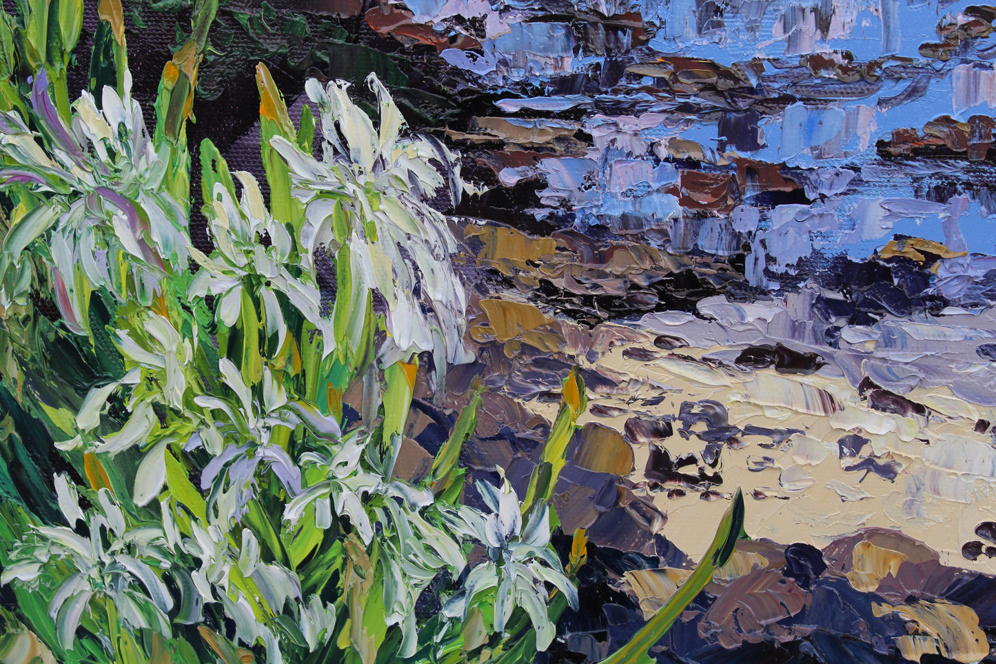 Lilies Along The Kohala Coast, An Original 14" x 11" Hawaiian Seascape Oil Painting On Canvas Panel