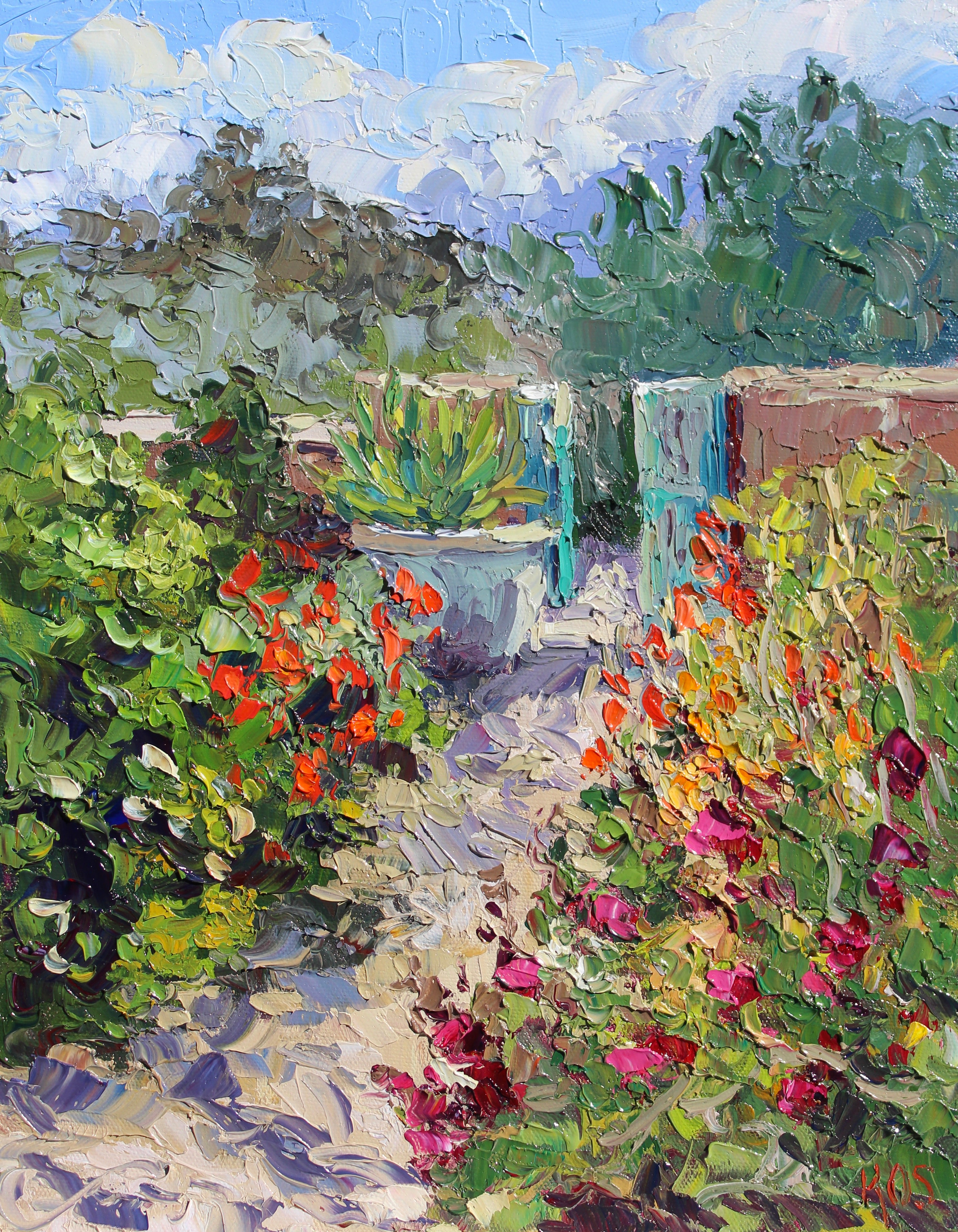 On sale Courtyard with Flowers Painting