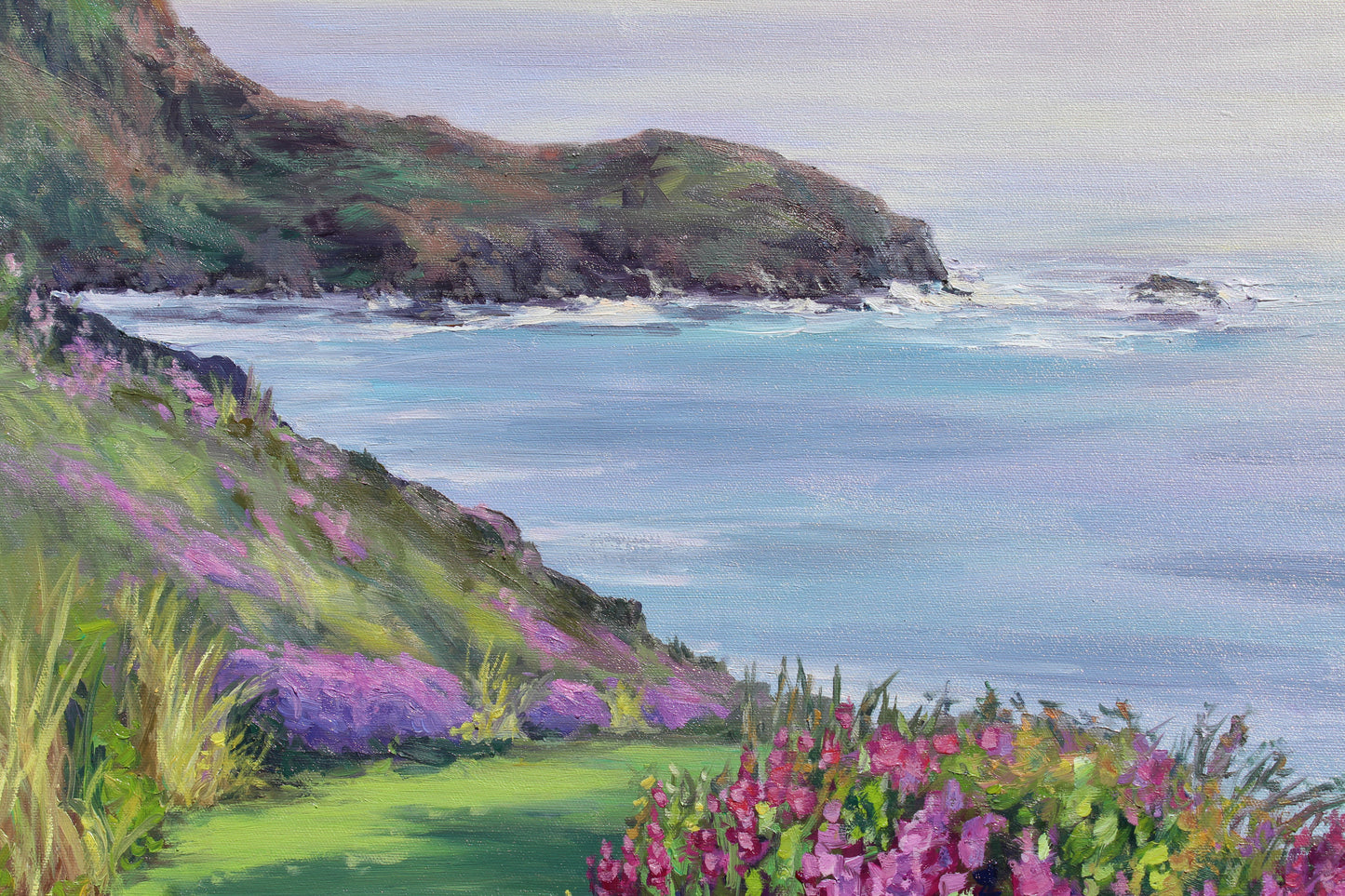 Seaside Garden, Original 30" Square Garden Landscape Oil Painting On Canvas