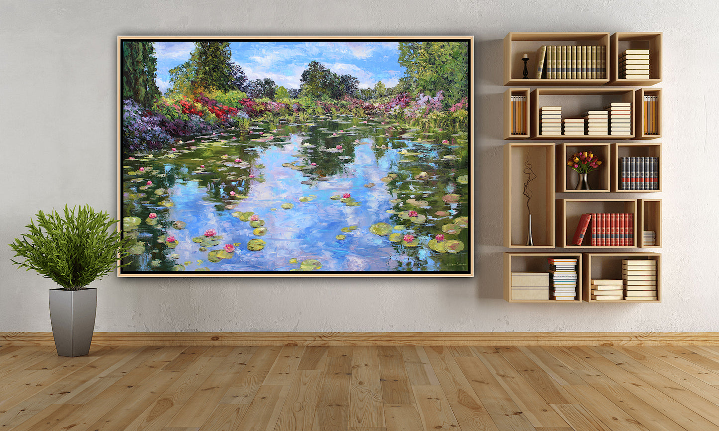 Extra Large Water Lily Painting, "An Ode To Monet", Garden Landscape Of Monet's Pond, 40" x 60" Oil On Canvas